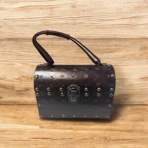 1969 Lady London Leather Covered Wooden Box Purse